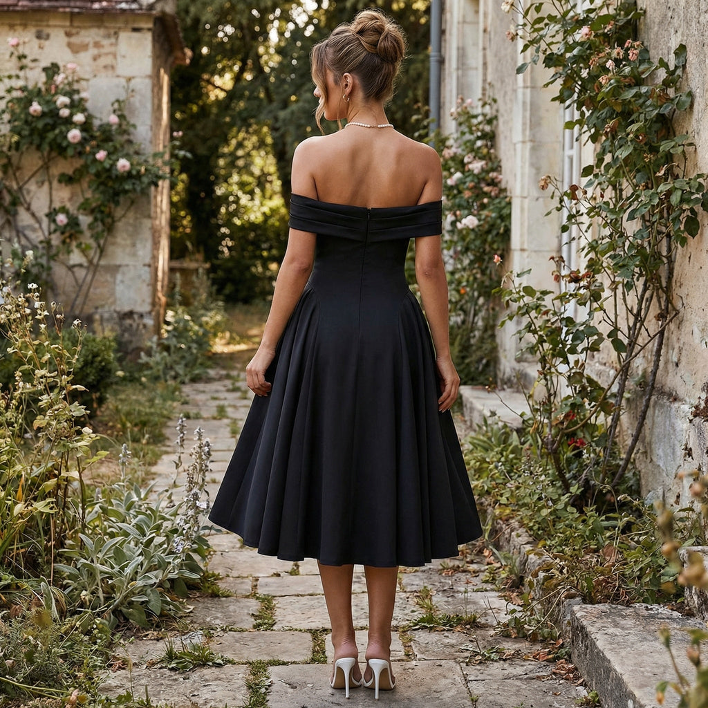 Tahlia - Off-Shoulder Pleated Midi Dress