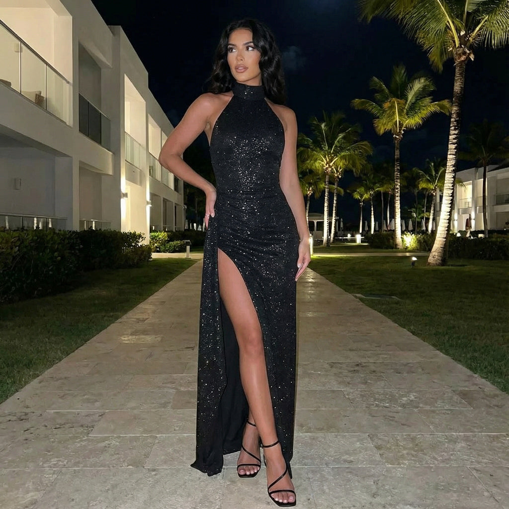 Liranna - Backless Slit Maxi Dress