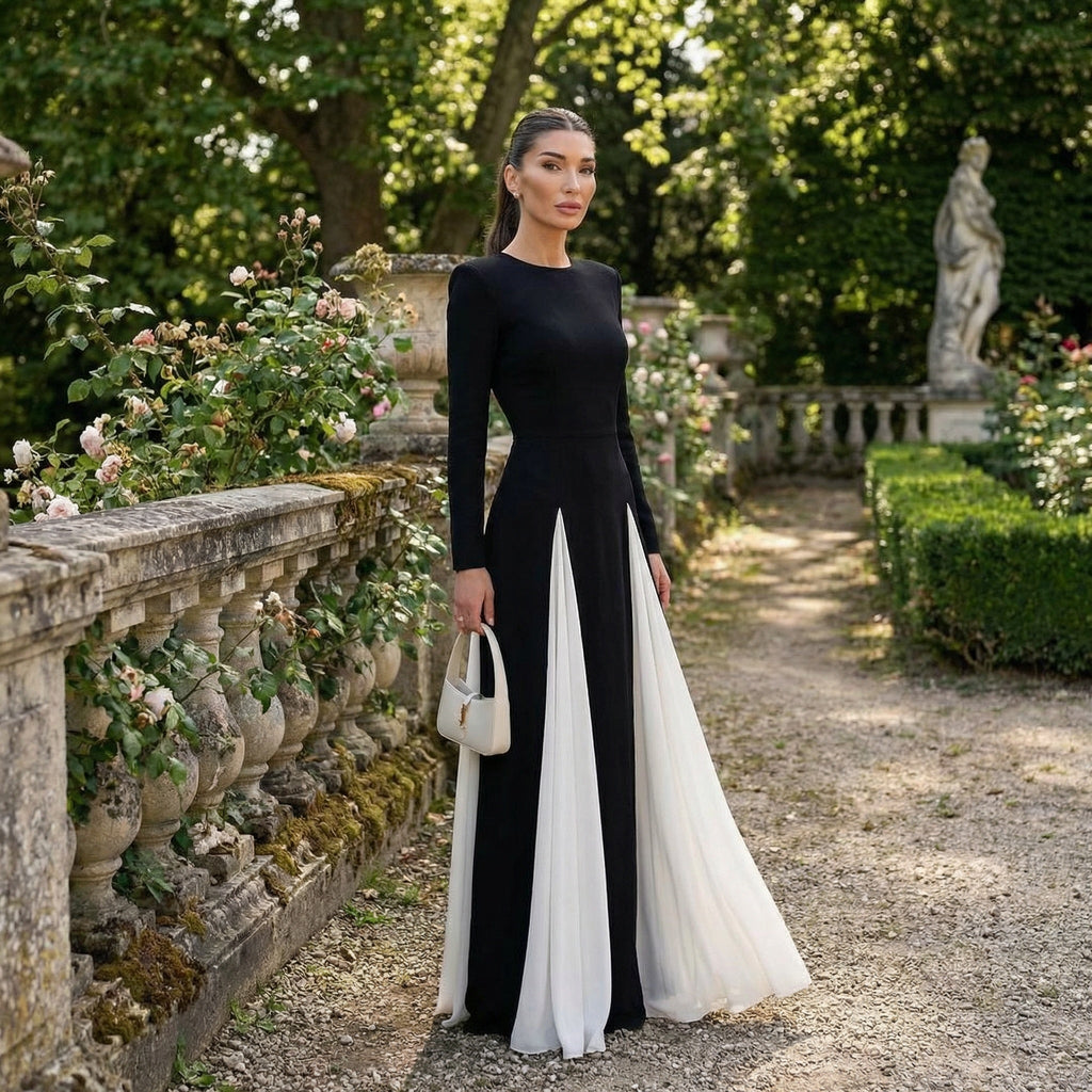 Xylina - Sleek Spliced Crewneck Slim-Fit Dress