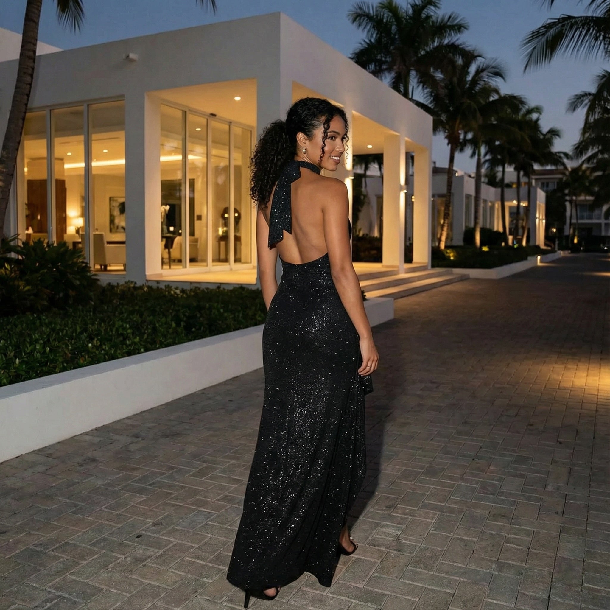 Liranna - Backless Slit Maxi Dress