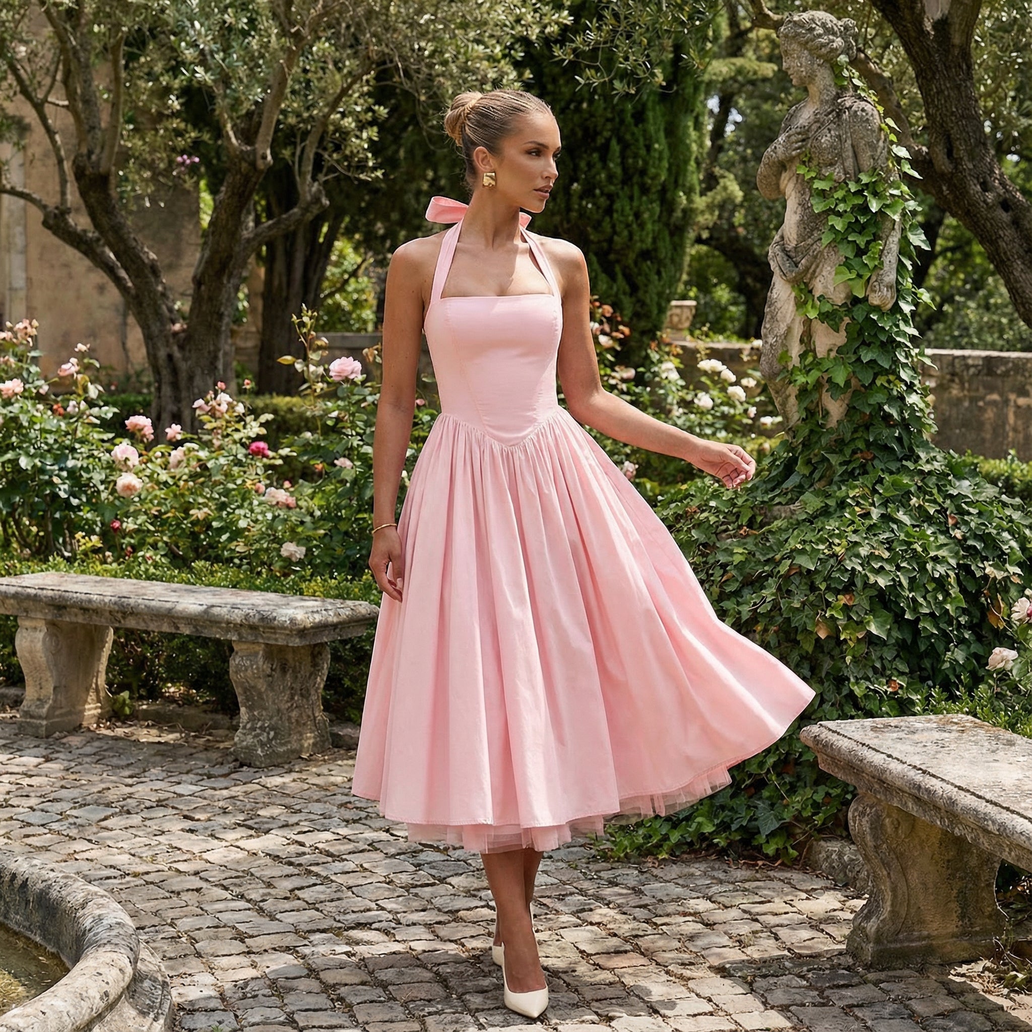 Monet - Lace-up Corset Midi Dress