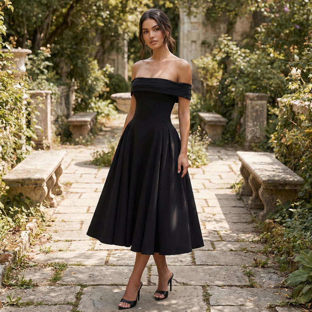 Tahlia - Off-Shoulder Pleated Midi Dress