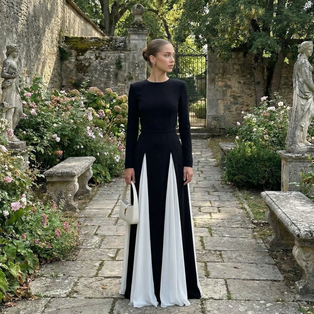 Xylina - Sleek Spliced Crewneck Slim-Fit Dress