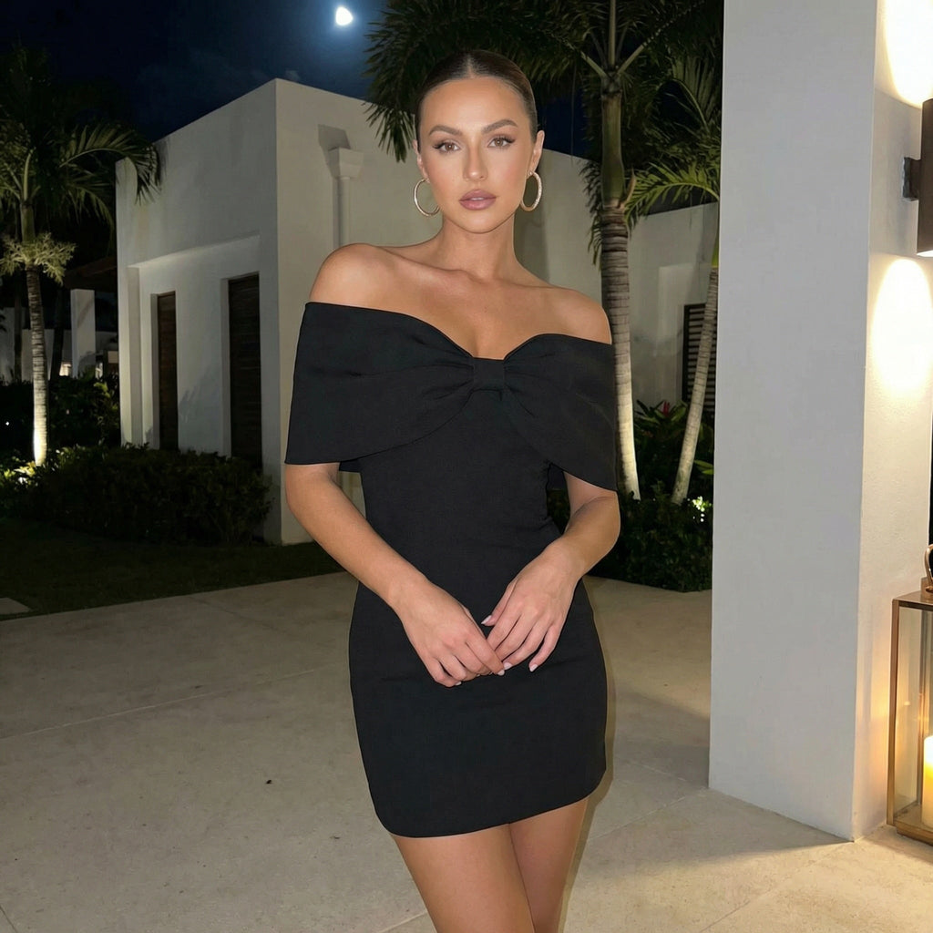 Anselie - Off-Shoulder Solid Over-Fold Mini Dress