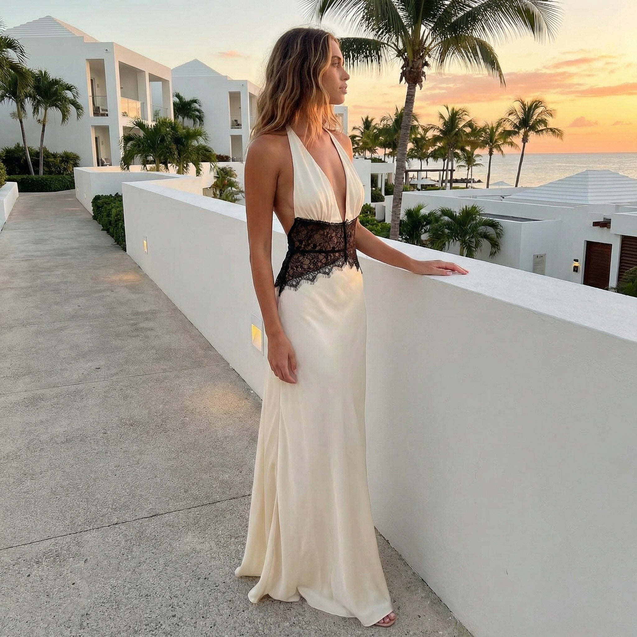 Avery - Lace Halter Maxi Dress