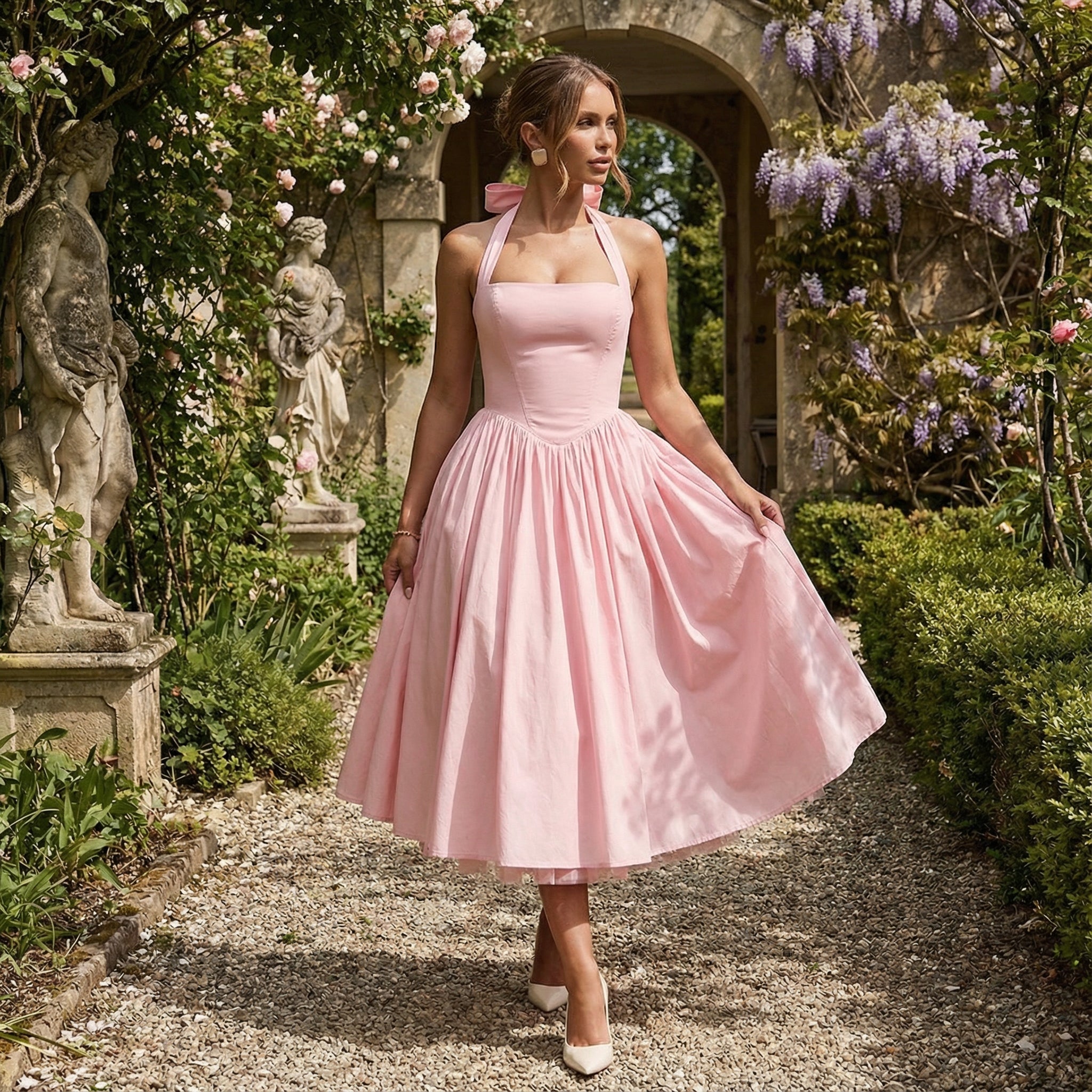 Monet - Lace-up Corset Midi Dress