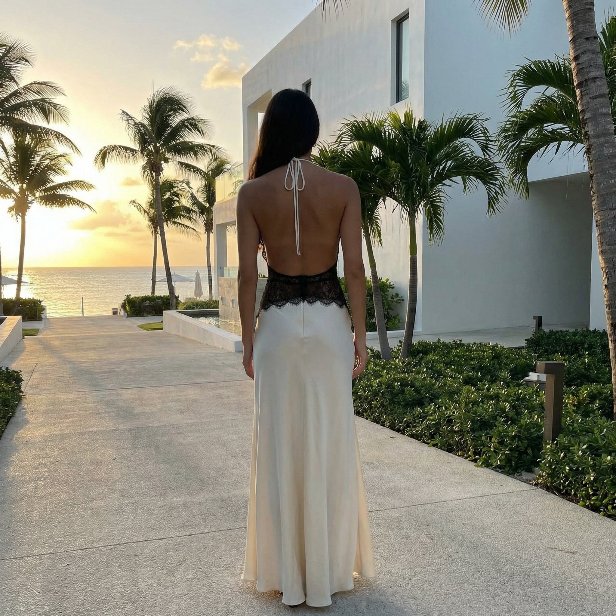 Avery - Lace Halter Maxi Dress