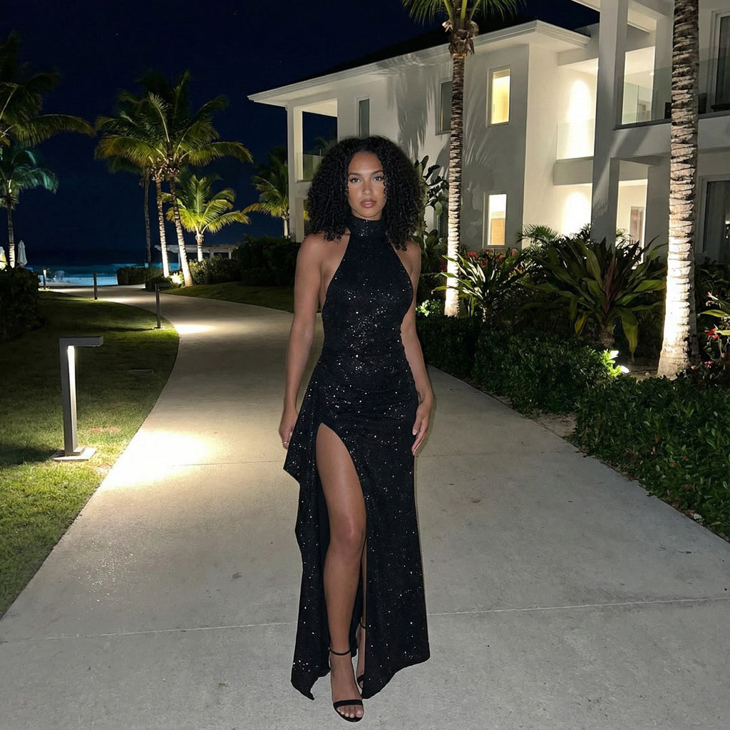 Liranna - Backless Slit Maxi Dress