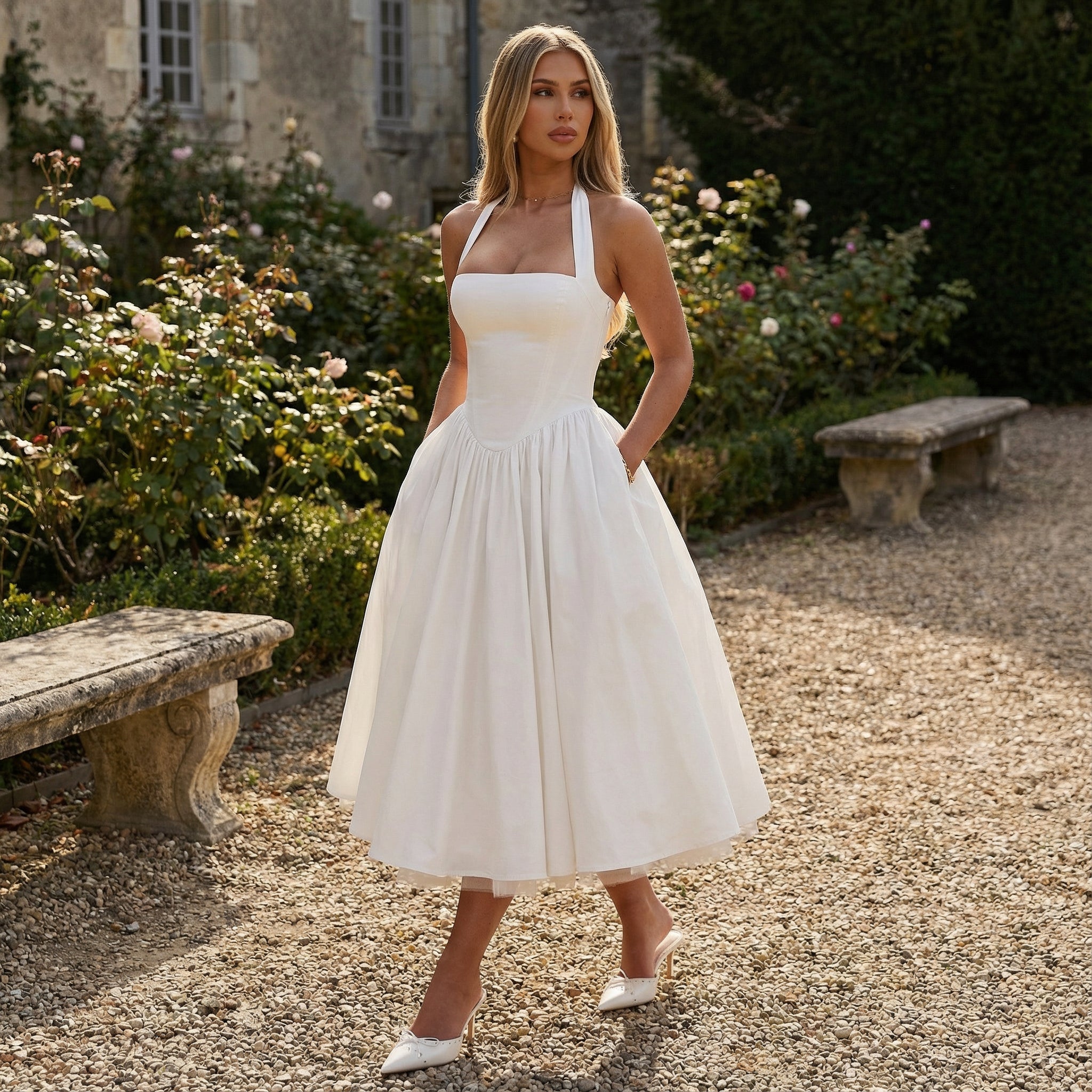 Monet - Lace-up Corset Midi Dress