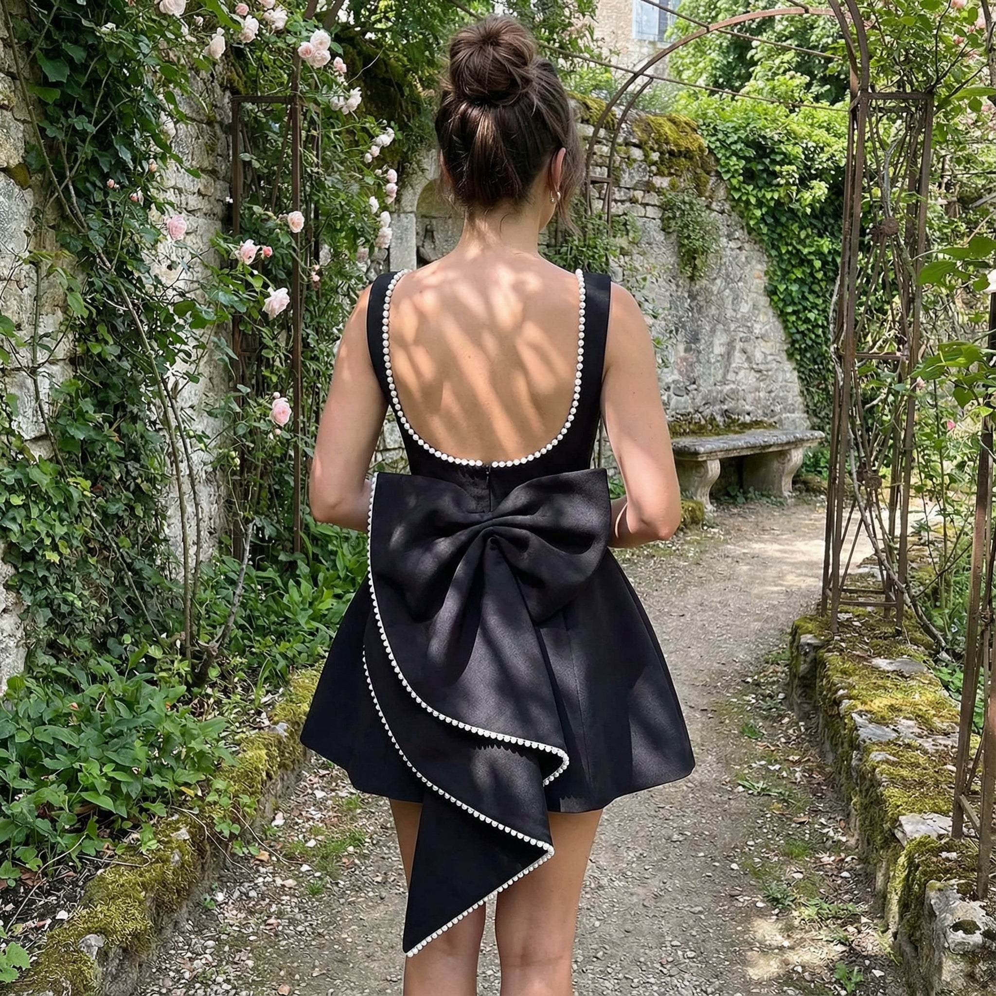 Daphne - Pearl Bow Mini Dress