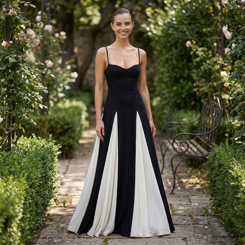 Esmirae - Elegant Contrast Ruffles Maxi Dress