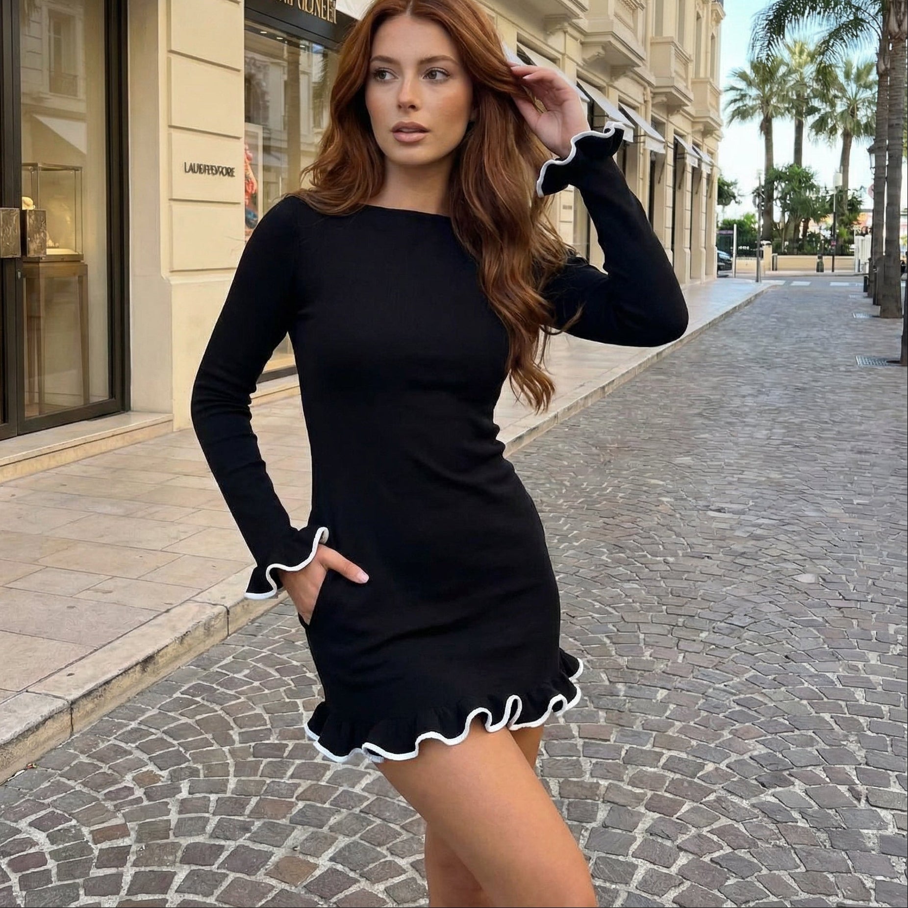 Nyaira - Knitted Long Sleeves Bodycon Mini Dress